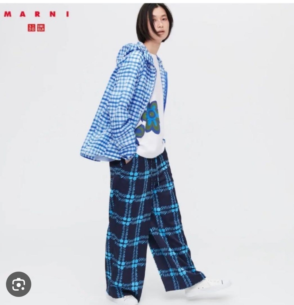 MARNI X Uniqlo Blue Satin Wide Leg Pants L